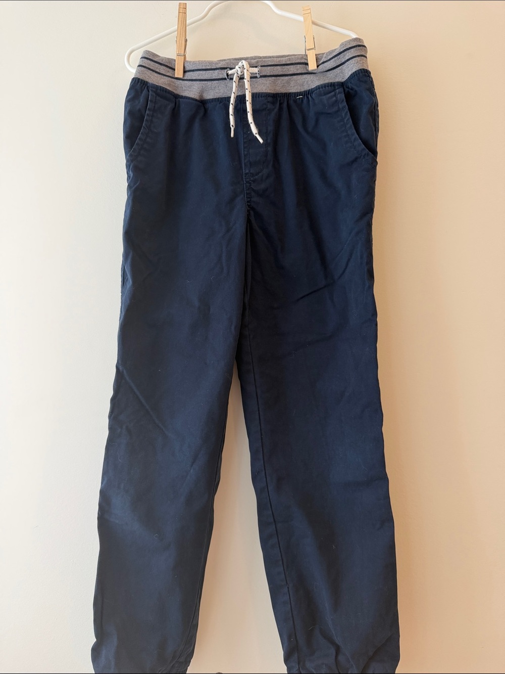 Cat & Jack Navy Jogger Pants with Gray Striped Waistband and Drawstring
